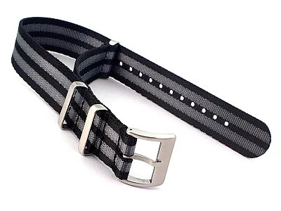 (image for) 22mm Black/Grey (OM JB) Seatbelt Nato Watch Strap Military Divers