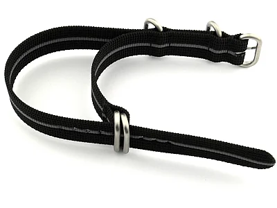 (image for) NATO Nylon Watch Strap Strong Heavy Duty (4/5 rings) Military Black/Grey 20mm (1)