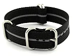 (image for) NATO Nylon Watch Strap Strong Heavy Duty (4/5 rings) Military Black/Grey 20mm