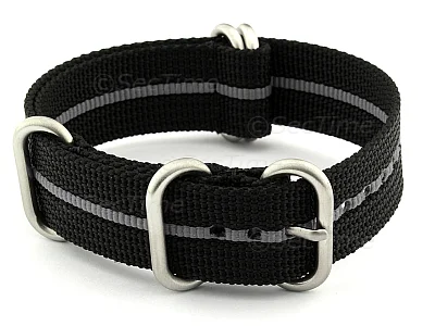 (image for) NATO Nylon Watch Strap Strong Heavy Duty (4/5 rings) Military Black/Grey 22mm