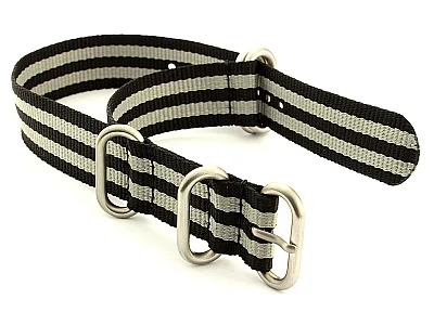 (image for) NATO Nylon Watch Strap Strong Heavy Duty 4/5 rings Military Black/Grey (JB) 20mm (1)