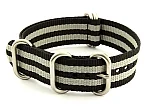 (image for) NATO Nylon Watch Strap Strong Heavy Duty 4/5 rings Military Black/Grey (JB) 20mm