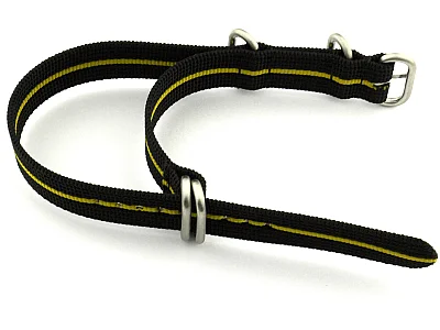(image for) NATO Nylon Watch Strap Strong Heavy Duty 4/5 rings Military Black/Yellow 26mm (1)