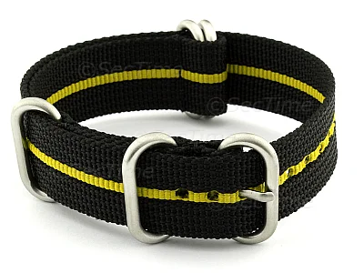 (image for) NATO Nylon Watch Strap Strong Heavy Duty 4/5 rings Military Black/Yellow 18mm