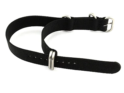(image for) 22mm Black - Nylon Watch Strap / Band Strong Heavy Duty (4/5 rings) Military (1)