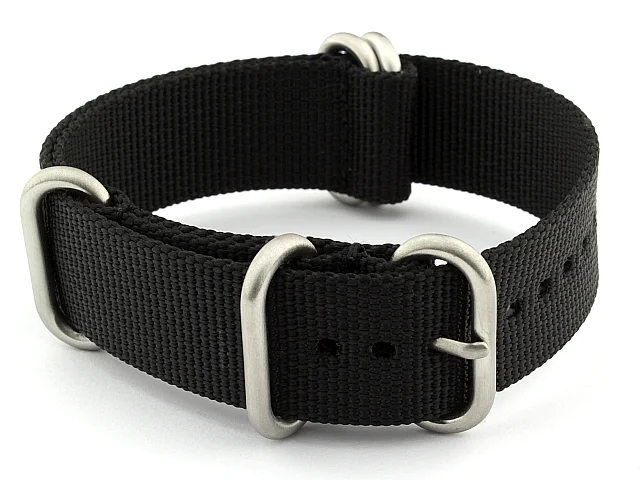 (image for) 18mm Black - Nylon Watch Strap / Band Strong Heavy Duty (4/5 rings) Military