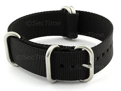 (image for) 22mm Black - Nylon Watch Strap / Band Strong Heavy Duty (4/5 rings) Military