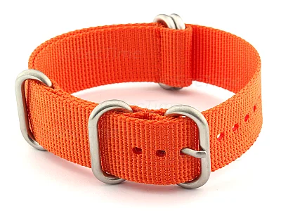 (image for) 24mm Orange - Nylon Watch Strap / Band Strong Heavy Duty (4/5 rings) Military