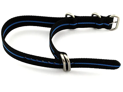 (image for) 20mm Black/Blue - Nylon Watch Strap/Band Strong Heavy Duty (4/5 rings) Military (1)