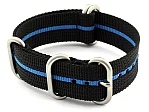 (image for) 20mm Black/Blue - Nylon Watch Strap/Band Strong Heavy Duty (4/5 rings) Military