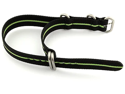 (image for) 22mm Black/Green - Nylon Watch Strap/Band Strong Heavy Duty (4/5 rings) Military (1)