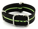 (image for) 20mm Black/Green - Nylon Watch Strap/Band Strong Heavy Duty (4/5 rings) Military