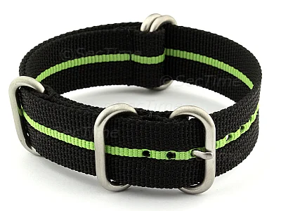 (image for) 18mm Black/Green - Nylon Watch Strap/Band Strong Heavy Duty(4/5 rings) Military