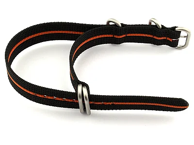 (image for) 20mm Black/Orange - Nylon Watch Strap/Band Strong Heavy Duty(4/5 rings) Military (1)