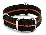 (image for) 20mm Black/Orange - Nylon Watch Strap/Band Strong Heavy Duty(4/5 rings) Military