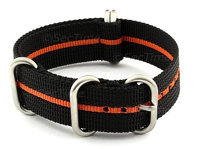 (image for) 18mm Black/Orange - Nylon Watch Strap/Band Strong Heavy Duty(4/5 rings) Military