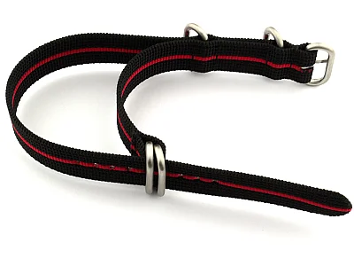 (image for) 26mm Black/Red - Nylon Watch Strap / Band Strong Heavy Duty (4/5 rings) Military (1)