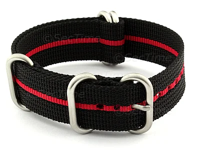 (image for) 18mm Black/Red - Nylon Watch Strap / Band Strong Heavy Duty (4/5 rings) Military