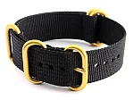 (image for) 20mm Black (Yellow Gold) - Nato Nylon Watch Strap Strong Heavy Duty (4/5 rings)