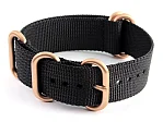 (image for) 20mm Black (Rose Gold) - Nato Nylon Watch Strap Strong Heavy Duty (4/5 rings)