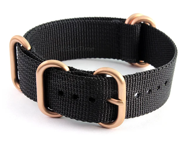 (image for) 26mm Black (Rose Gold) - Nato Nylon Watch Strap Strong Heavy Duty (4/5 rings)