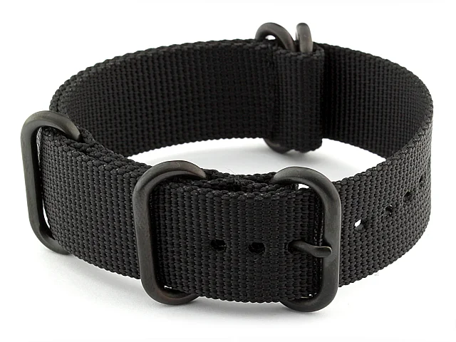 22mm Black - Nato Nylon Watch Strap Strong Heavy Duty (4/5 rings) PVD (image for) 22mm Black - Nato Nylon Watch Strap Strong Heavy Duty (4/5 rings) PVD