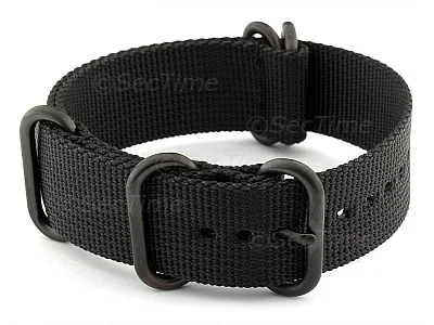 (image for) 20mm Black - Nato Nylon Watch Strap / Band Strong Heavy Duty (4/5 rings) PVD