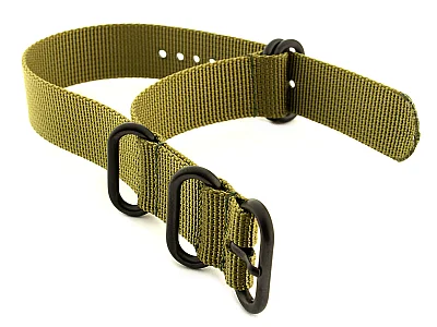 (image for) 26mm Olive Green - Nato Nylon Watch Strap Strong Heavy Duty (4/5 rings) PVD (1)