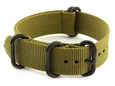 (image for) 26mm Olive Green - Nato Nylon Watch Strap Strong Heavy Duty (4/5 rings) PVD