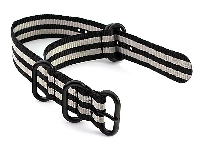 (image for) 18mm Black/Grey (JB) - Nato Nylon Watch Strap Strong Heavy Duty (4/5 rings) PVD (1)