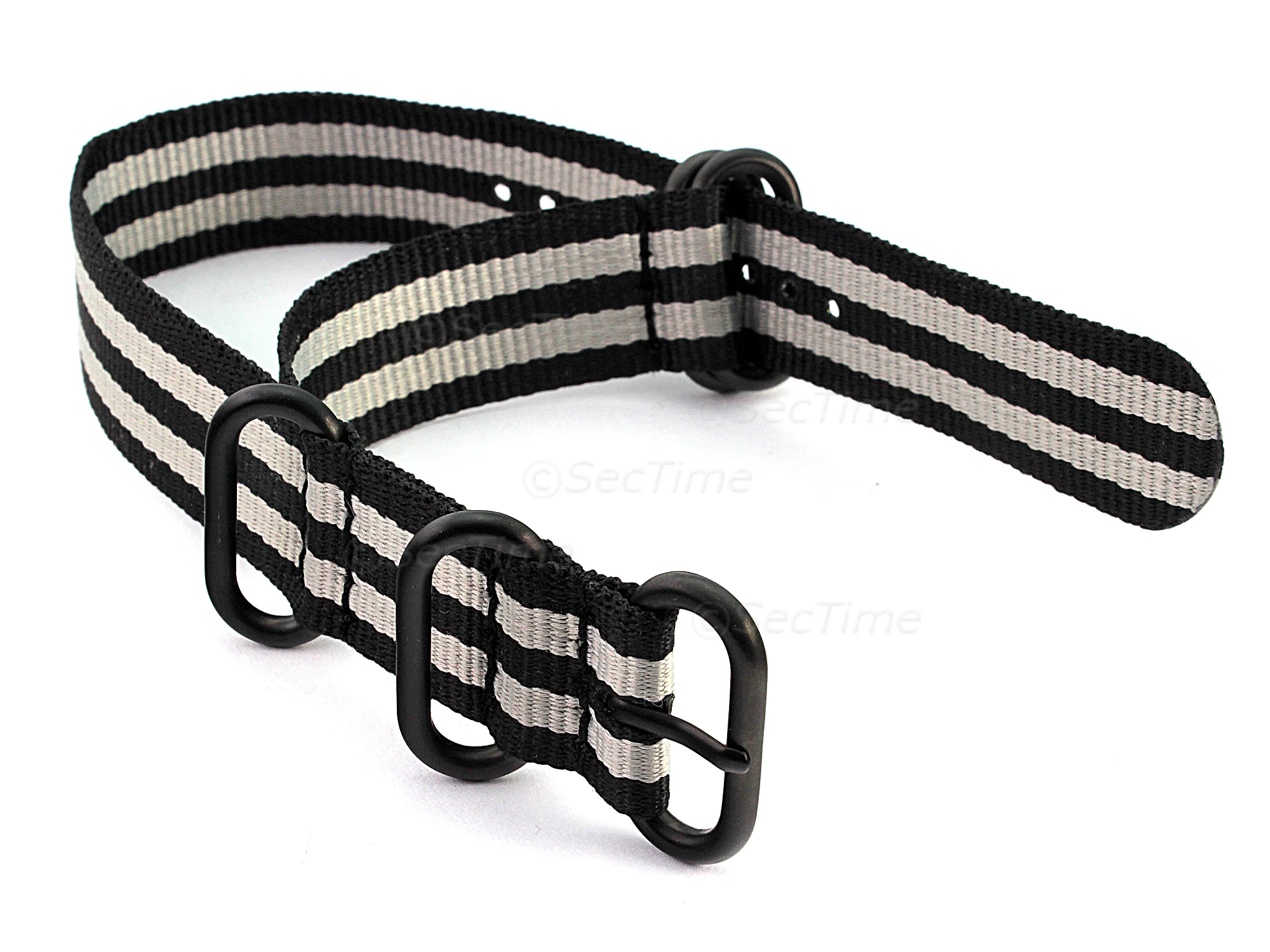 (image for) 18mm Black/Grey (JB) - Nato Nylon Watch Strap Strong Heavy Duty (4/5 rings) PVD (1)