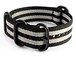 (image for) 18mm Black/Grey (JB) - Nato Nylon Watch Strap Strong Heavy Duty (4/5 rings) PVD