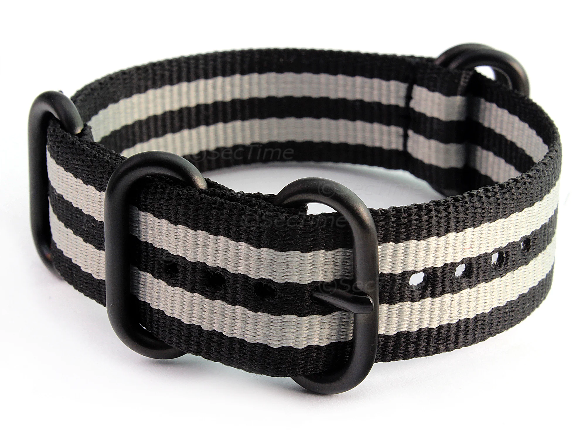 (image for) 18mm Black/Grey (JB) - Nato Nylon Watch Strap Strong Heavy Duty (4/5 rings) PVD