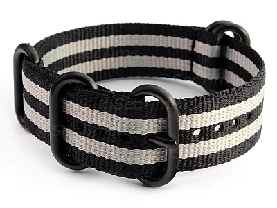 (image for) 22mm Black/Grey (JB) - Nato Nylon Watch Strap Strong Heavy Duty (4/5 rings) PVD