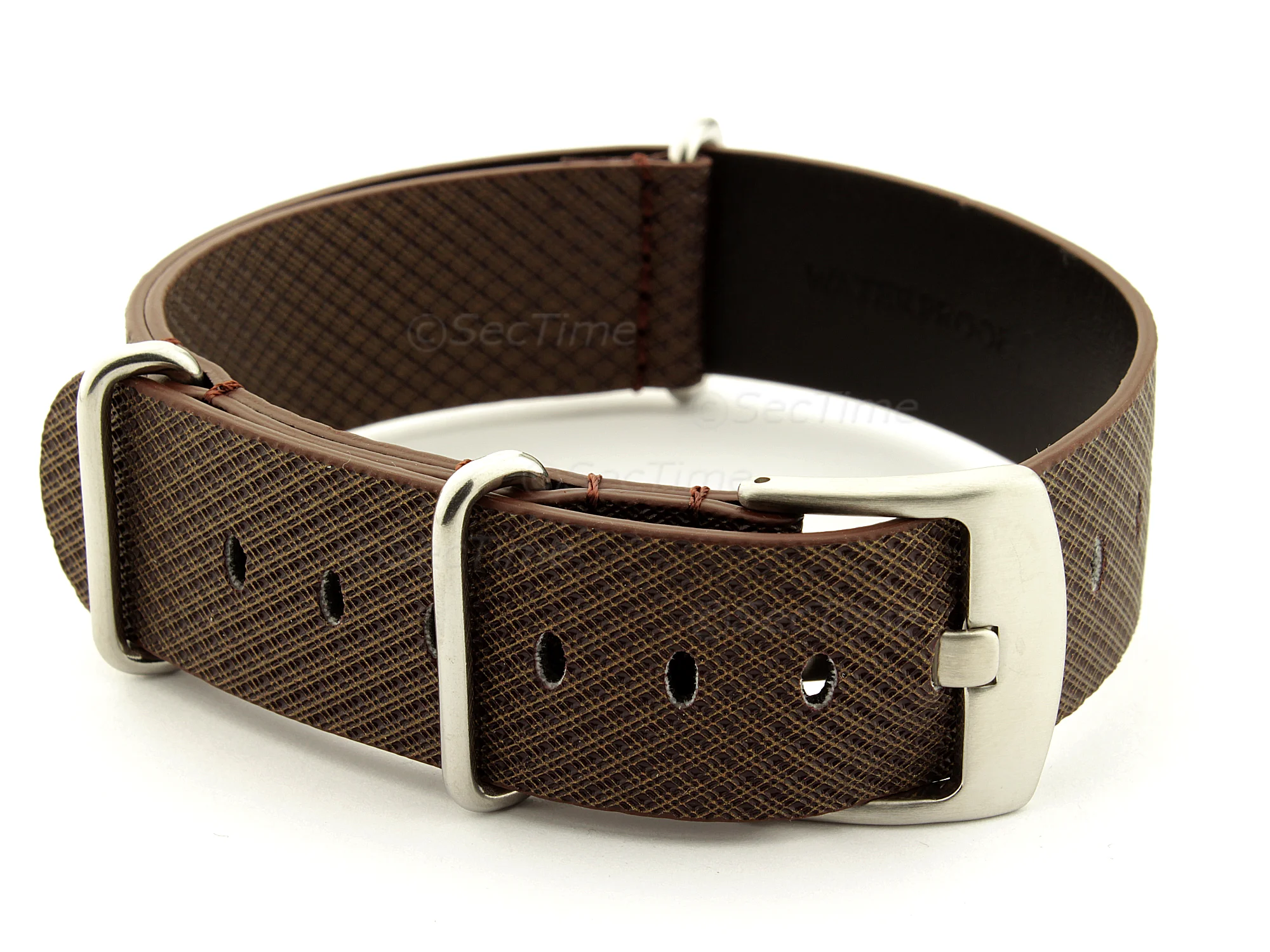 (image for) Synthetic Waterproof Nato Watch Strap Hydrophobized Leather Lining Brown 18mm (1)