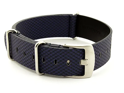 (image for) Synthetic Waterproof Nato Watch Strap Hydrophobized Leather Lining Blue 20mm (1)