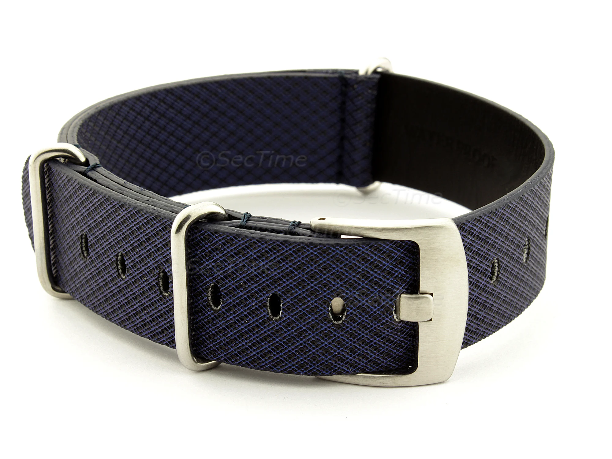 (image for) Synthetic Waterproof Nato Watch Strap Hydrophobized Leather Lining Blue 20mm (1)