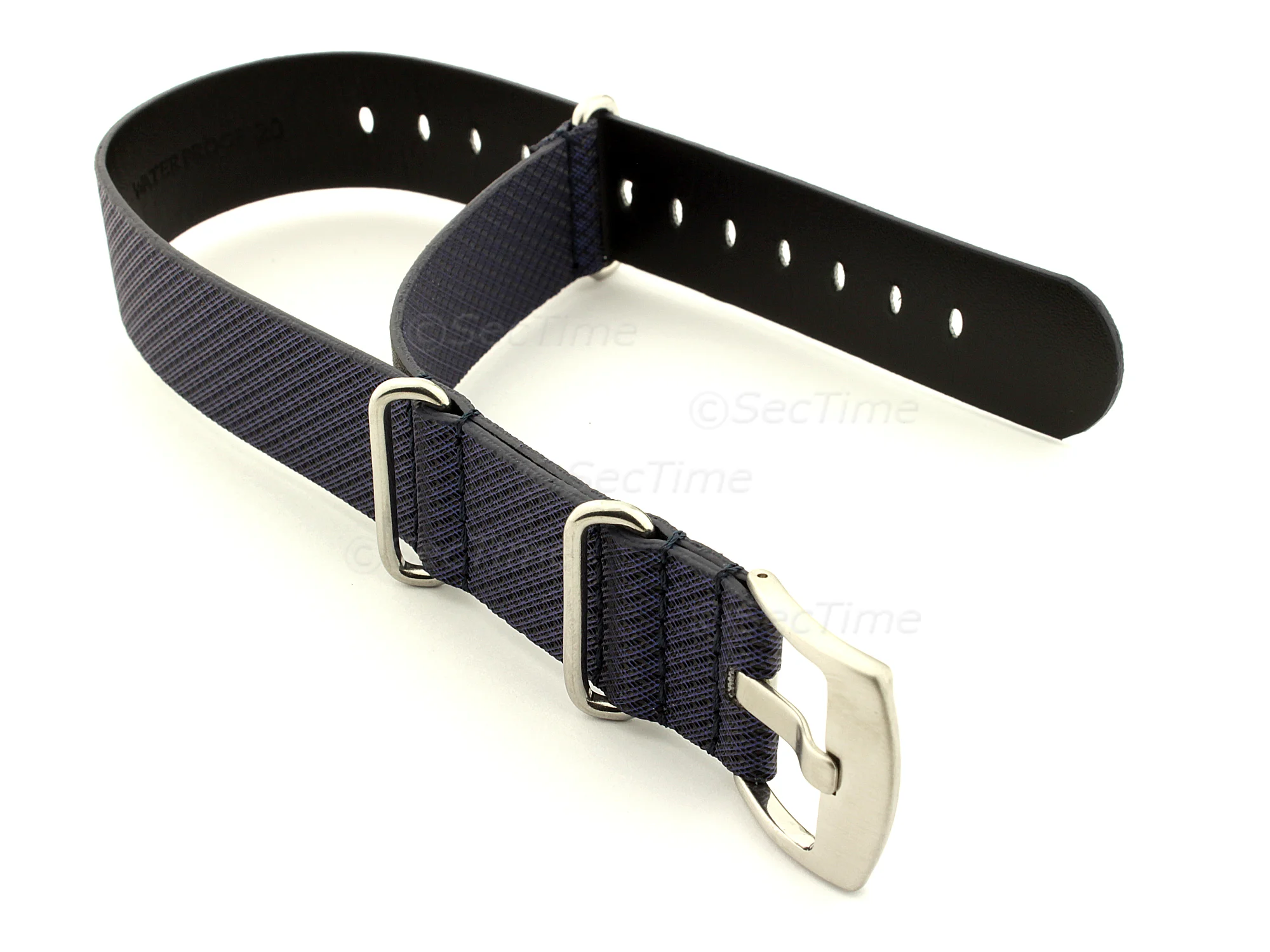 (image for) Synthetic Waterproof Nato Watch Strap Hydrophobized Leather Lining Blue 20mm