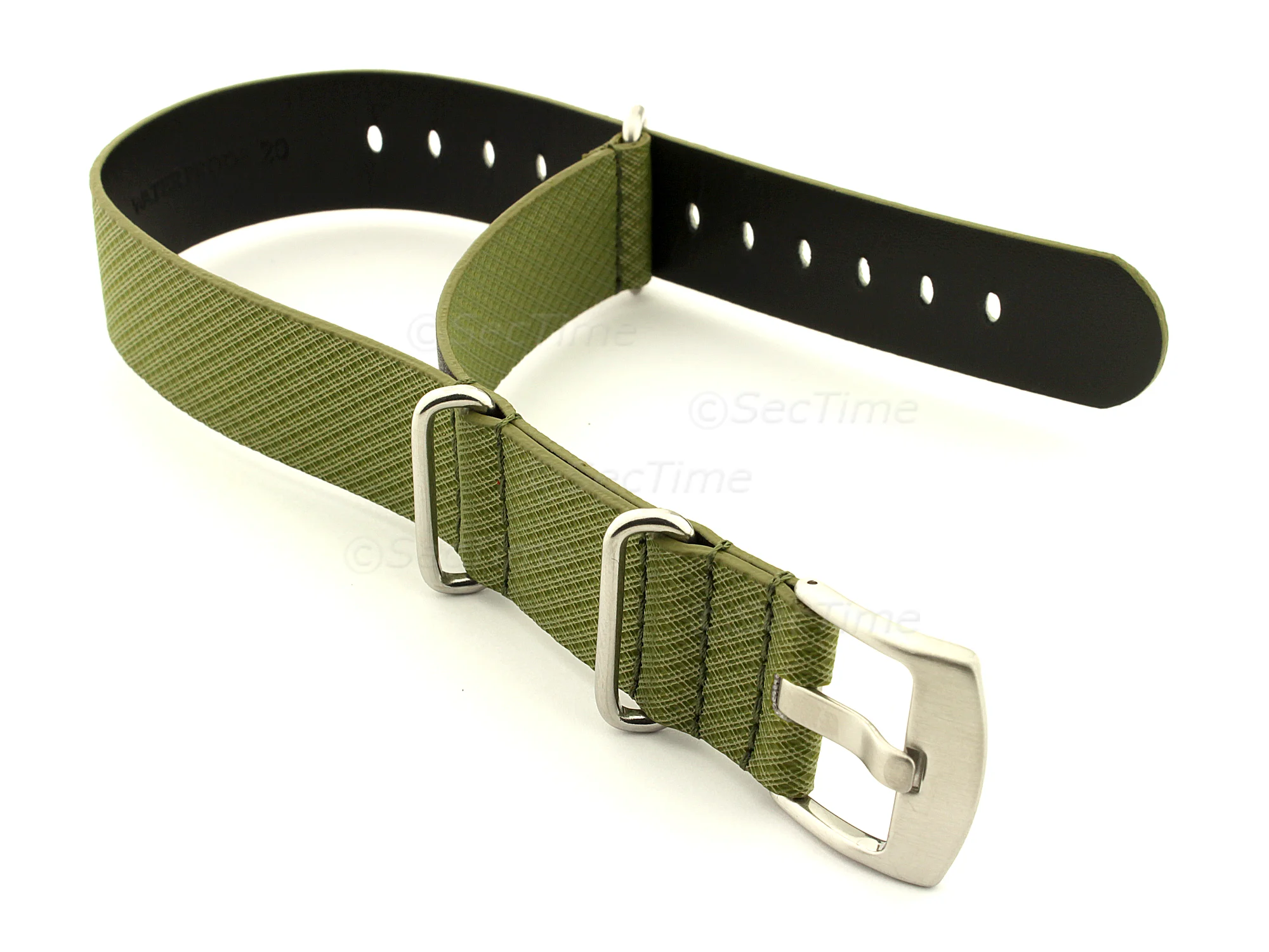 (image for) Synthetic Waterproof Nato Watch Strap Hydrophobized Leather Lining Green 20mm
