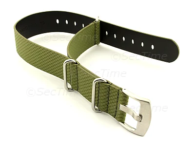 (image for) Synthetic Waterproof Nato Watch Strap Hydrophobized Leather Lining Green 18mm