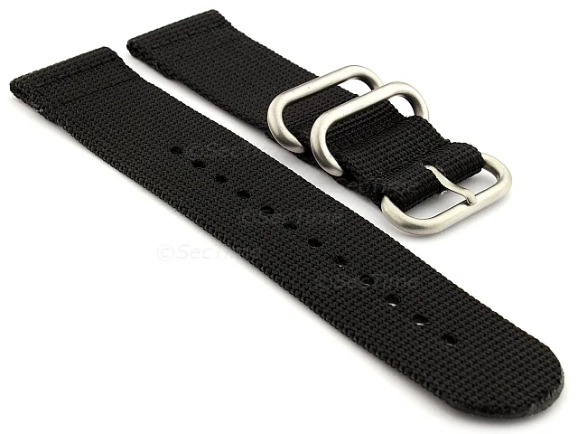 (image for) TWO-PIECE NATO Strong Nylon Watch Strap Divers Brushed Rings Black 22mm