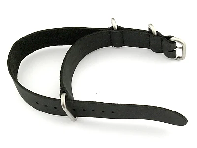 (image for) 24mm Black - Genuine Leather Watch Strap / Band NATO VINTAGE, Military (1)