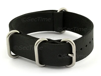 (image for) 20mm Black - Genuine Leather Watch Strap / Band NATO VINTAGE, Military