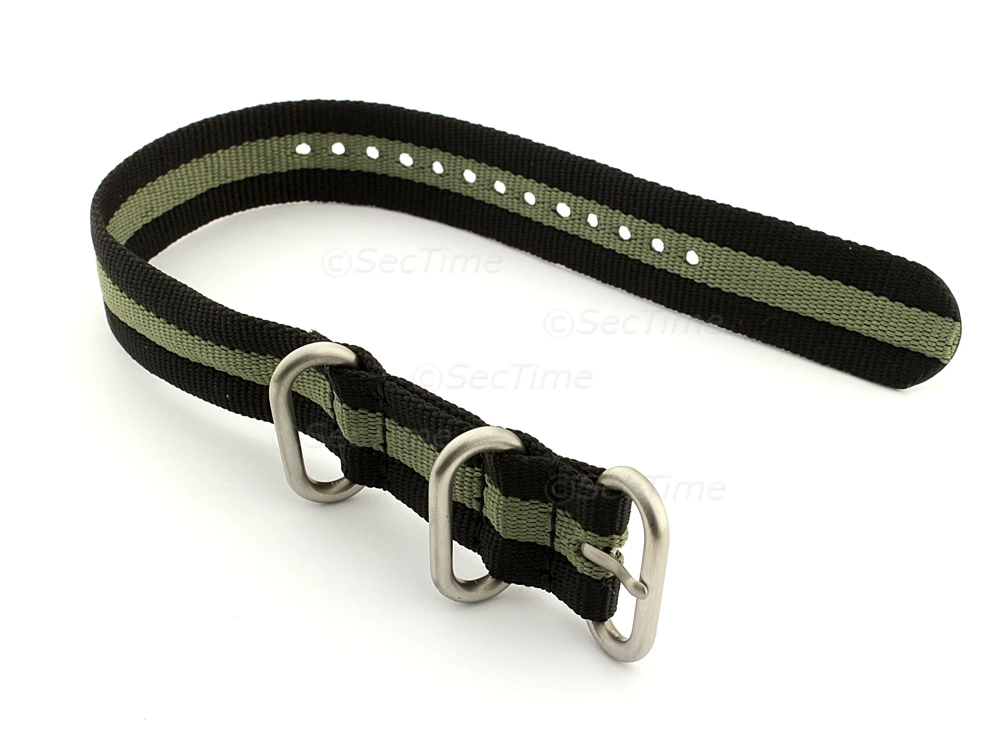 (image for) One-Piece Nato Watch Strap Military G10 Nylon Waterproof Black/Grey 18mm (1)