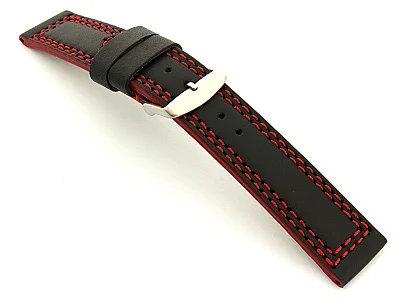 (image for) Leather Watch Strap Orion Black / Red 20mm (1)