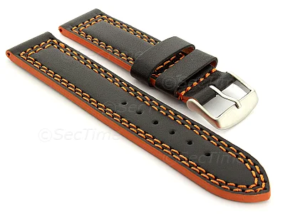 (image for) Leather Watch Strap Orion Black / Orange 24mm