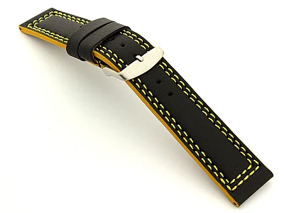 (image for) Leather Watch Strap Orion Black / Yellow 18mm (1)