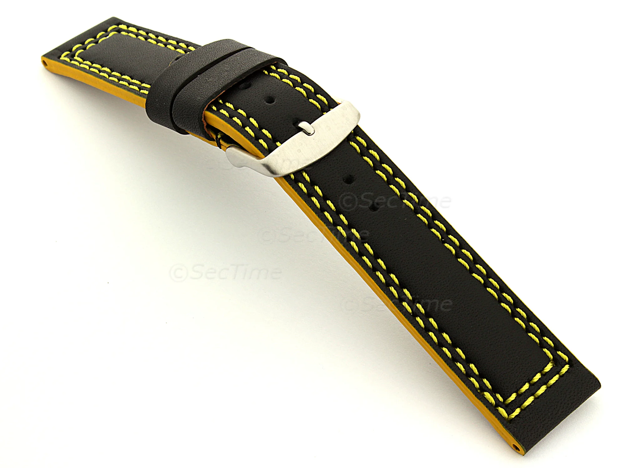 (image for) Leather Watch Strap Orion Black / Yellow 18mm (1)