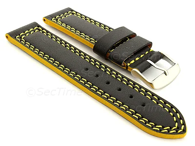 (image for) Leather Watch Strap Orion Black / Yellow 28mm