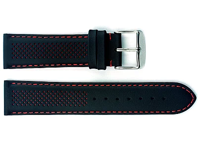(image for) Laser Perforated Leather Watch Strap Oscar Black/Red 22mm (1)